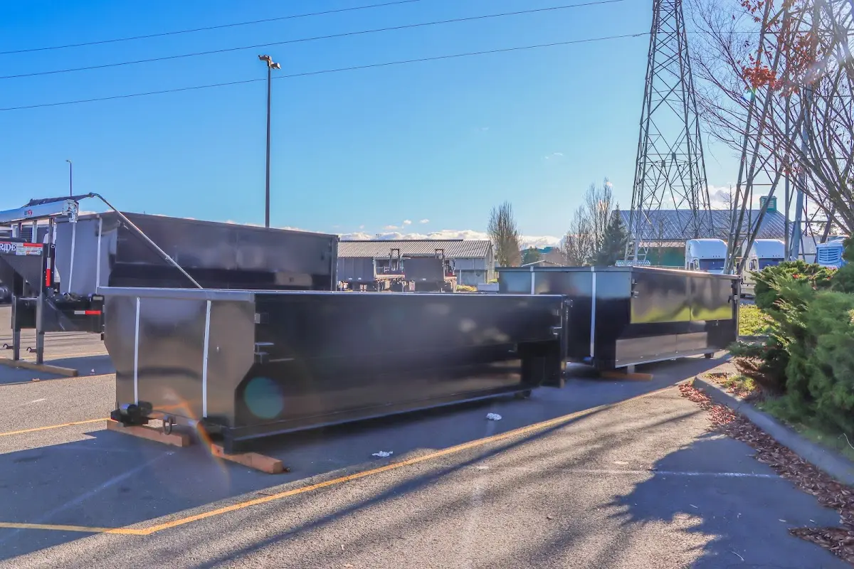 Roll-off dumpster ready for waste disposal at job site for Commercial Dumpster Rental in Parkville